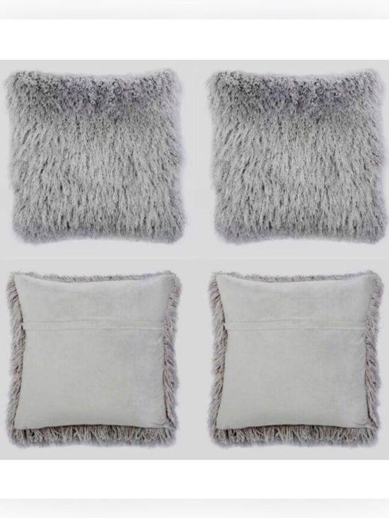 Safavieh Other - SAFAVIEH Two Large Gray Shag Metallic Silver Decorative Throw Pillows